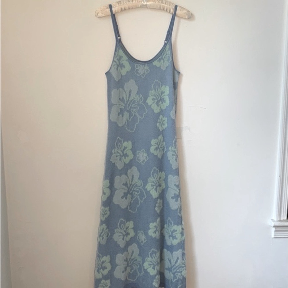 House Of Sunny Blue Crush Knit Midi Slip Dress Cut Out Back